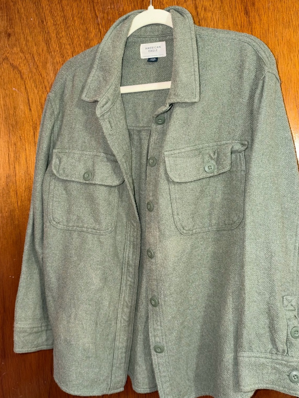American Eagle Outfitters Men's Sage Green Button-Front Shirt Jacket